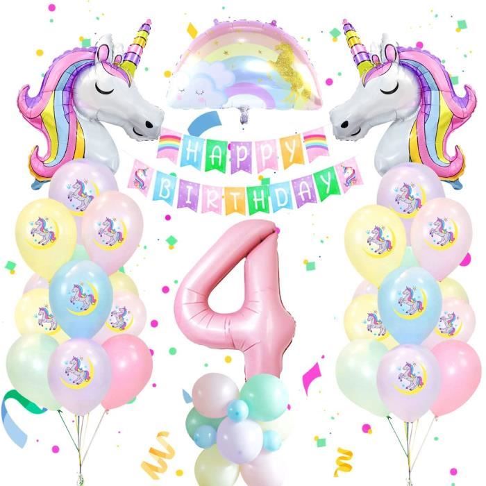 Fournitures Fête Licorne 4 Ans pour Fête d'Anniversaire Filles 4 Ans Decoration Anniversaire Licorne Fille Pastel Ballon Licorne Anniversaire Fille Énormes Ballons Licorne Géants Ballons Numéro 4 