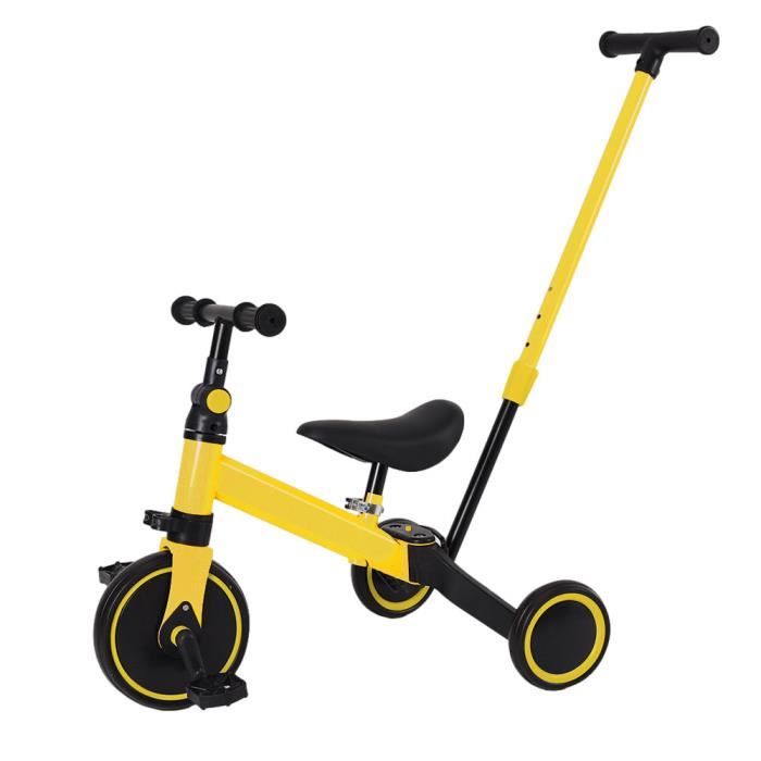 Viyiduo - Tricycle pour enfants 3-en-1 avec barres de maintien Poussoirs réglables en hauteur pour enfants de 18 mois à 4 ans Jaune