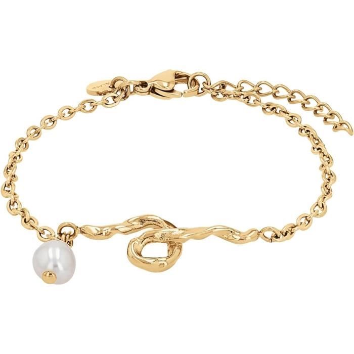 Bracelet Pour Femme En Acier Inoxydable Avec Perles De Culture D'Eau Douce  Doré 16 + 3 Cm Livré Dans Une Boîte Cadeau, Taill[u8363]