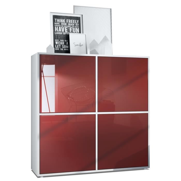 Vladon Highboard Cuba V2 104 x 105 5 x 35 5 Buffet haut à 8 compartiments en Blanc mat et Bordeaux laqué haute brillance