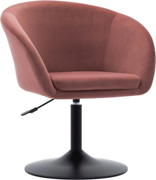 fauteuil lounge salon salle à manger bureau en tissu velours rose dossier arrondis base metal noir