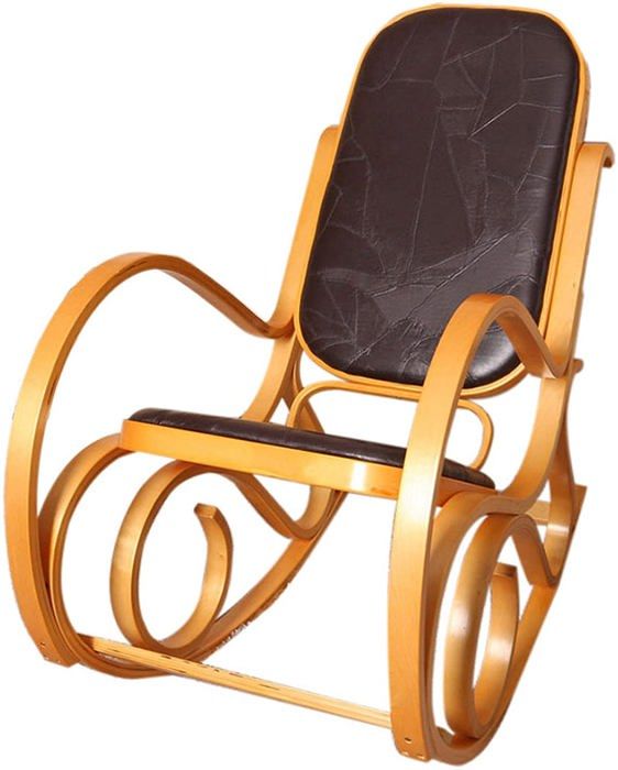 fauteuil à bascule rocking chair en bois clair assise en cuir marron