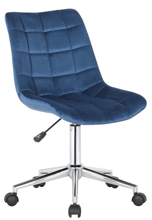 chaise de bureau en velours bleu sur roulettes design moderne hauteur reglable