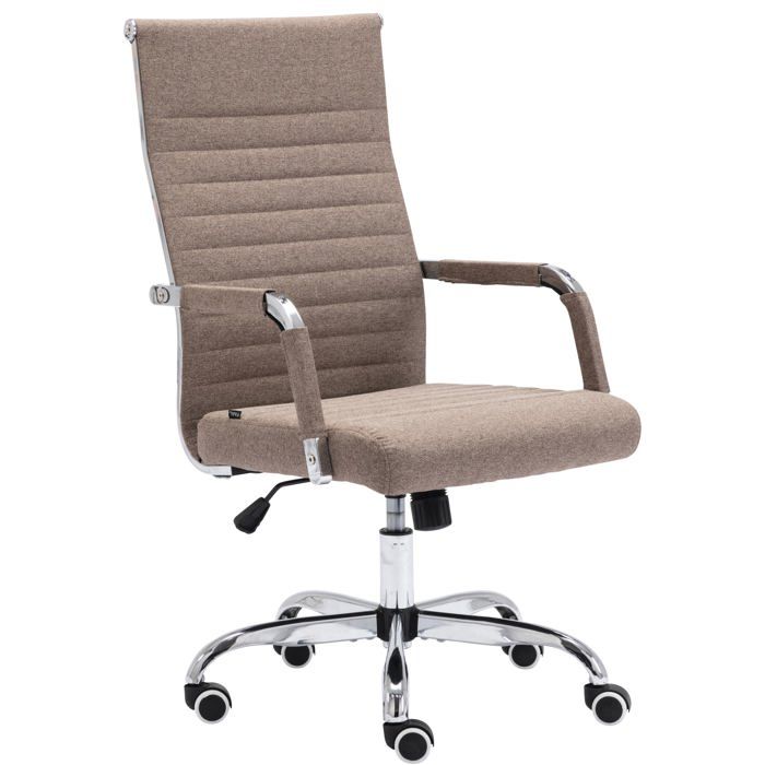 Fauteuil de bureau sur roulettes confortable hauteur reglable en tissu taupe cadre metal chrome BUR10580
