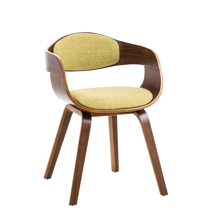 Chaise de bureau sans roulettes visiteur en tissu et bois design retro et confort maximal noyer vert clair BUR10549