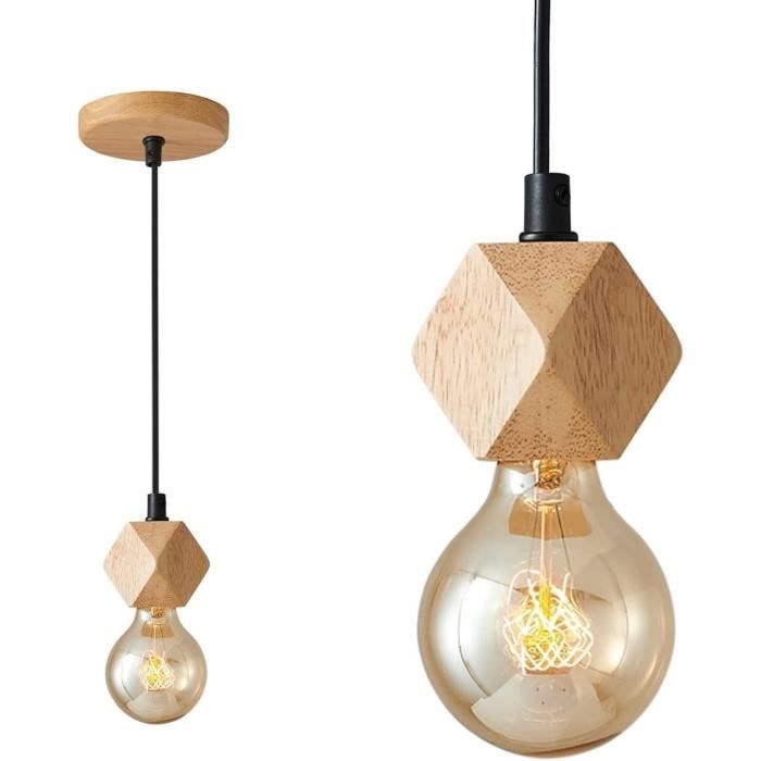 Solenzo Lustre Suspension En Bois Et Corde Style Industriel