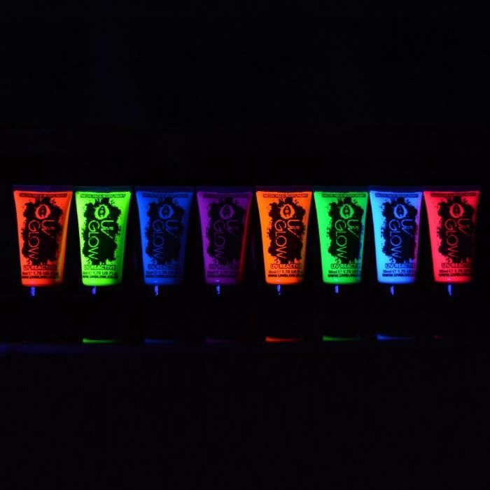 UV Glow Lot 8x50ml Peinture Néon Fluo Corps - Achat / Vente paillettes corps  UV Glow Lot 8 Peinture Corps - Cdiscount