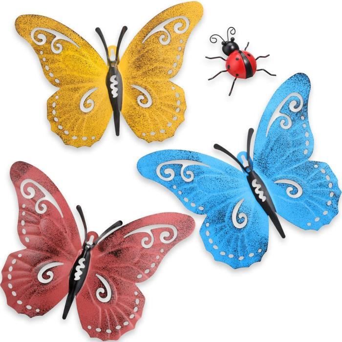 Set De 4 Coccinelles Métalliques YiYa - Déco Murale Colorée Pour Jardin Ou Intérieur