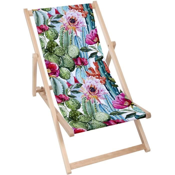 Chaise Longue mobilier de jardin Bois Dur Jaune d'acacia solide et textilène traditionnel les chaises pliantes - Big Pink Flower