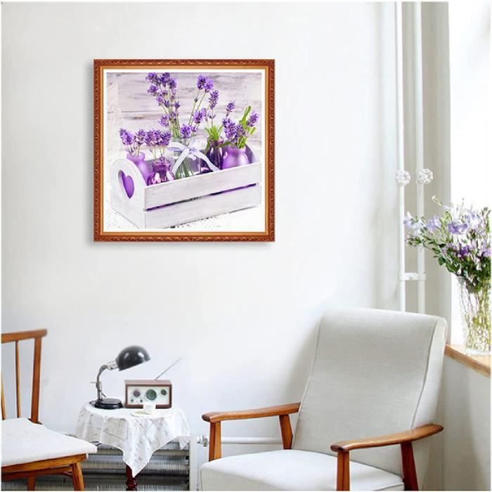 Kit Peinture Diamant 5D Fleurs Lavande - 30x40 Cm, Toile, Diamants, Stylo, Plateau, Décoration Murale