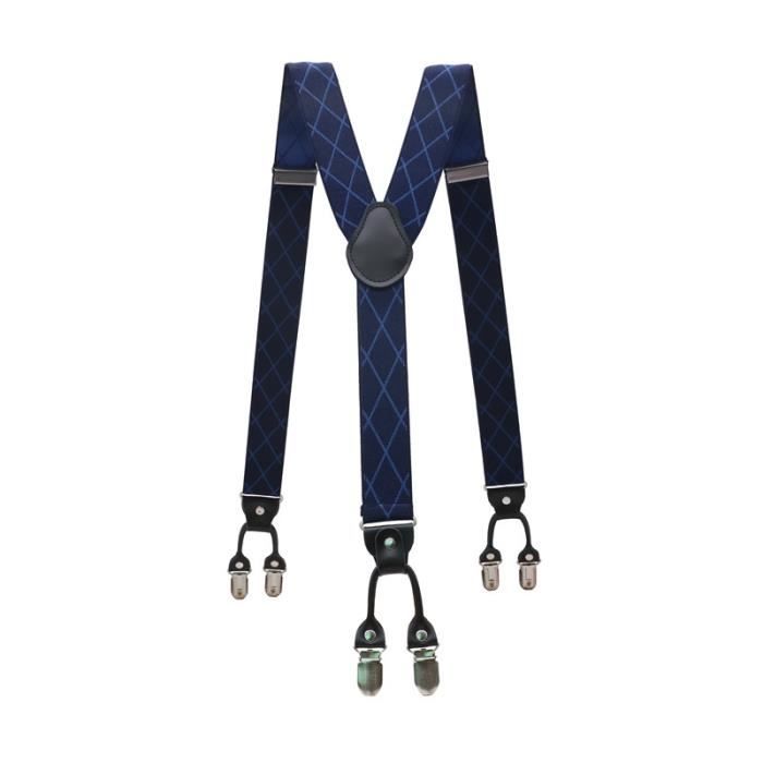 Bretelles Homme 6 Clips Rayées Bleu Et Vert – élastiques Et Ajustables 120 Cm