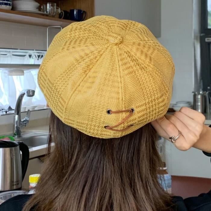 Béret Octogonal En Cuir PU Pour Femmes, Chapeau Décontracté