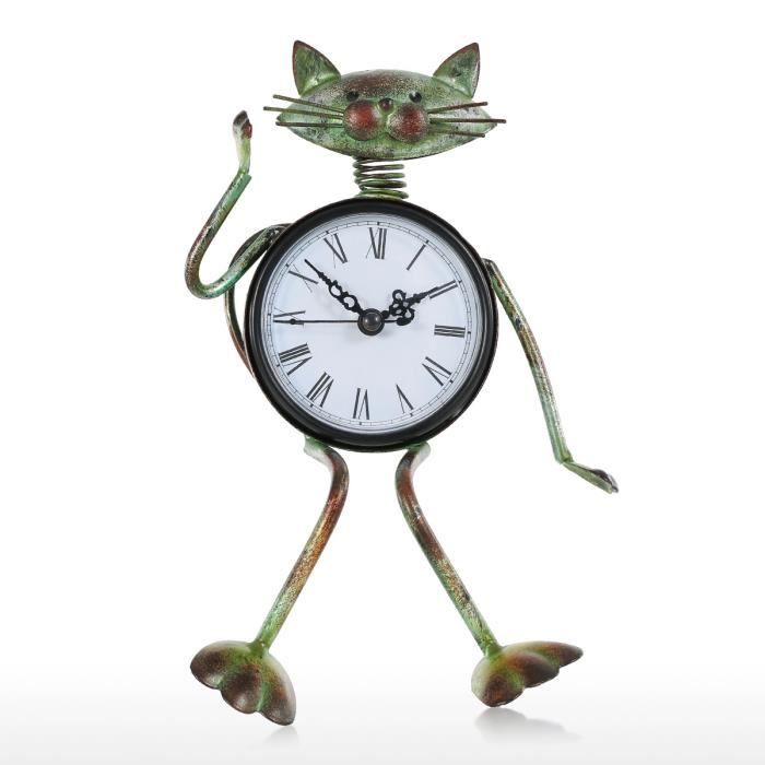 Tooarts Horloge A Chat Horloge A La Main Vintage Metal Iron Cat Figurine Mute Table Clock Horloge Pratique One Battery Cdiscount Maison