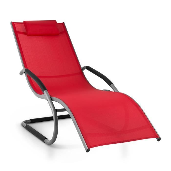 blumfeldt sunwave - chaise longue de jardin avec accoudoirs, transat avec cadre aluminium et effet bascule - supporte jusqu'à 180kg