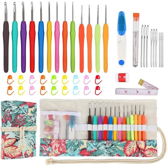 Lot De 9 Crochets à Tricoter Ergonomiques - Tailles 2.0 à 6.0 Mm - Poignées Souples Colorées - Pour Débutants Et Experts