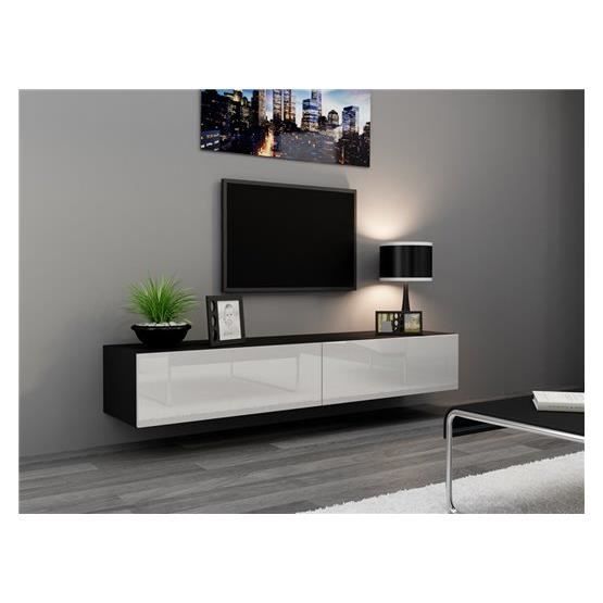 Meuble Tv Design Suspendu Vito 180 Noir Et Blanc Achat Vente