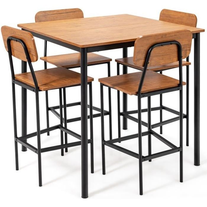 costway ensemble table et chaises salle à manger pour 4 personnes, cadre en métal, 4 chaises de style industrielle