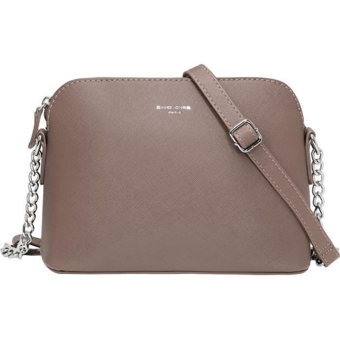David Jones - Petit Sac Bandoulière Femme - Sac à Main Chaîne Porté Epaule - Besace Sacoche Cuir PU Pochette Soirée Mode - Taupe