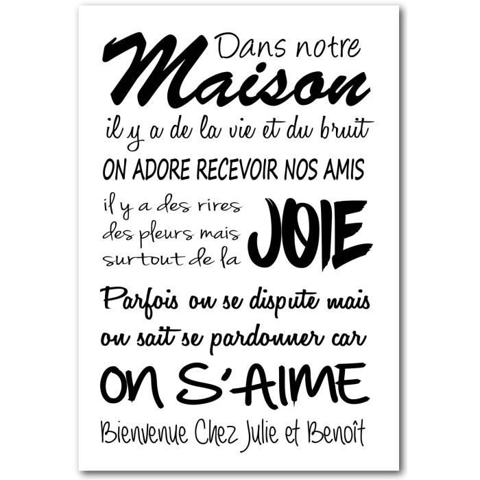 Tableau texte phrases personnalisé chez nous taille 80 x ...