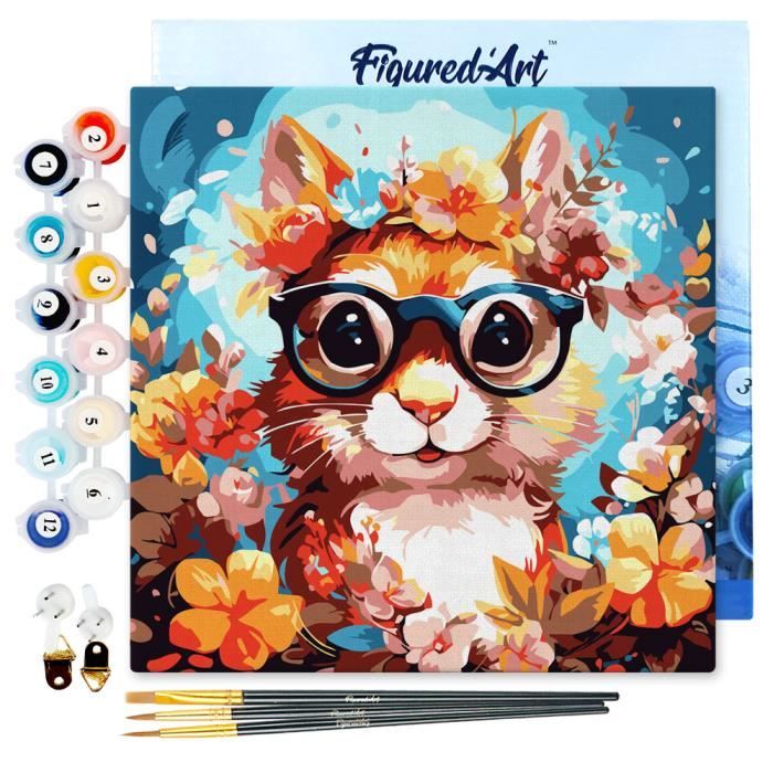 Peinture par numéros - FIGURED'ART - Écureuil fantaisie - 20x20cm - Kit ...