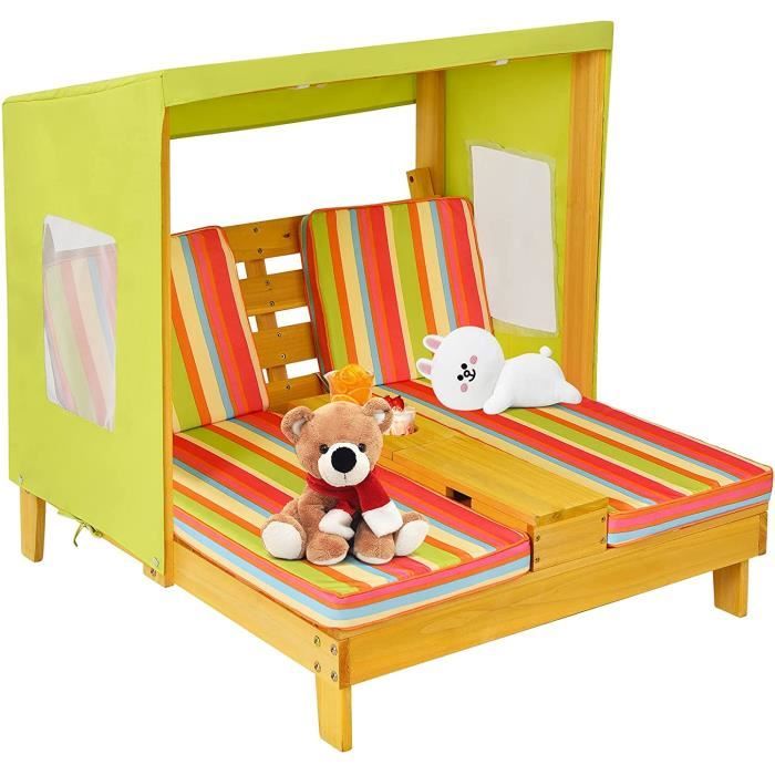 GOPLUS Chaise Longue 2 Places en Bois avec PorteGobelet,Auvent PareSoleil,Meuble de Jardin