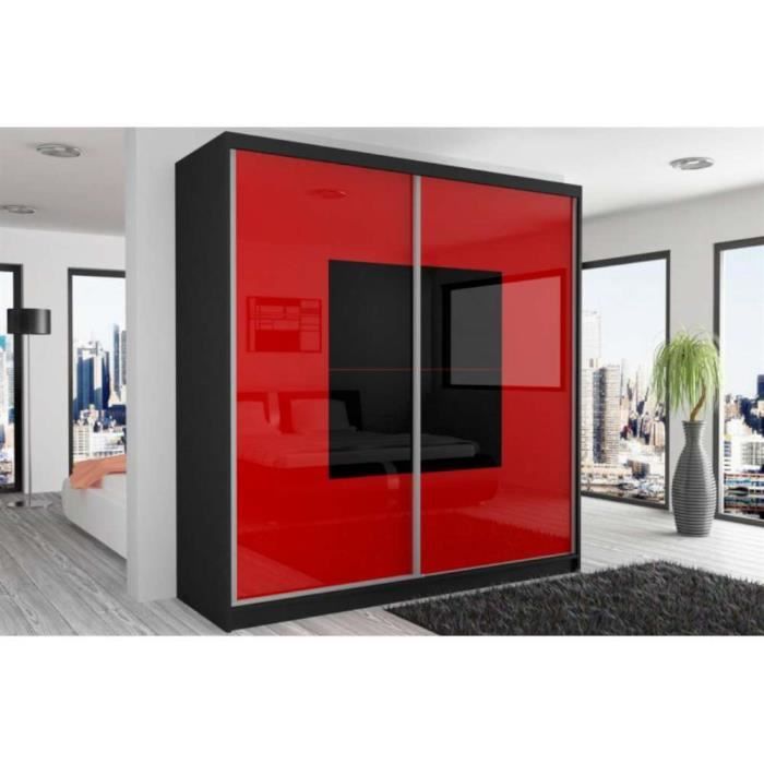 Justhome Beauty 1 Armoire 218 200 60 Couleur Noir Mat Rouge Noir
