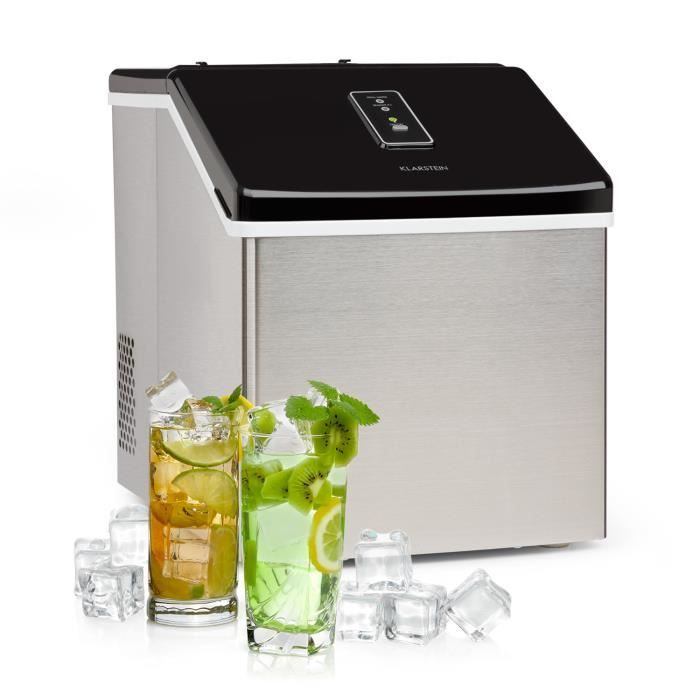 Klarstein Clearcube Machine à glaçons puissante 13 kg - jour - glace transparente - 29 x 36 x 37 cm - boîtier design inox noir