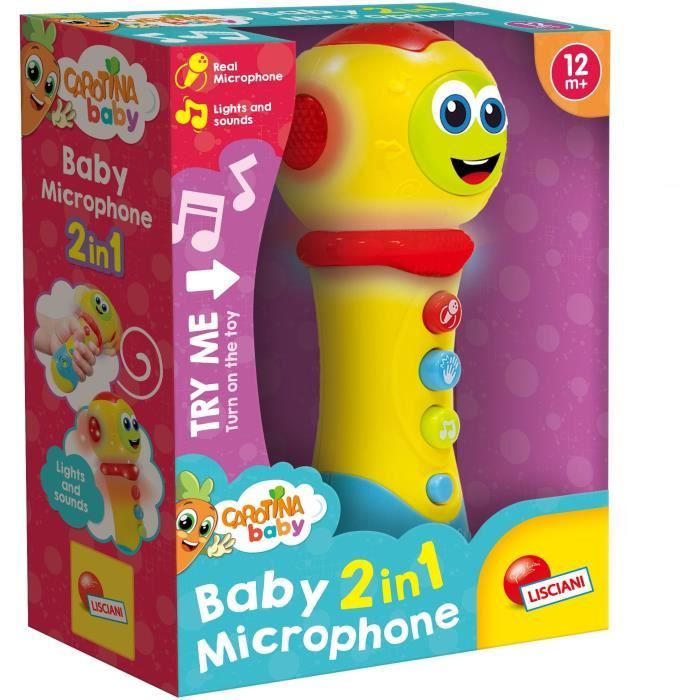 microphone 2 en 1 - carotina baby - joue de la musique, amplifie la voix et fait de la lumière - lisciani