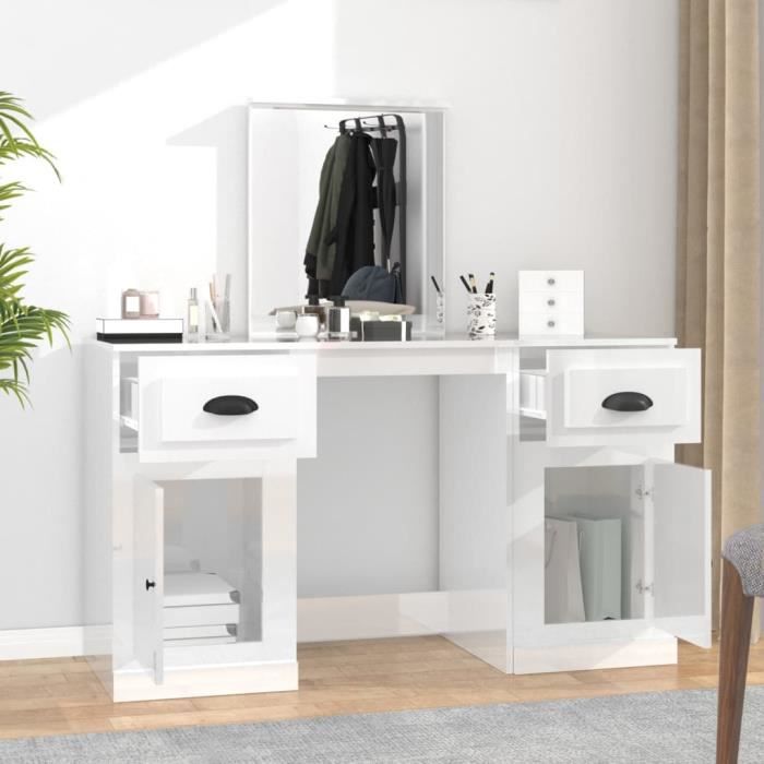 Console De Coiffeuse Lukmebel Modean II Blanc Brillant Et Noir 100 Cm - Style Scandinave Loft