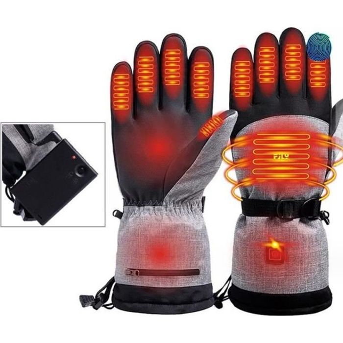 Gants Chauffants électriques Rechargeable, Gants Hiver avec Batterie 7.4V 4000mAh Gants Chauffants Homme Femme avec Chauffage des Doigts 3 Niveaux De Chauffage Gants Hiver Chaud écran Tactile (A, XL