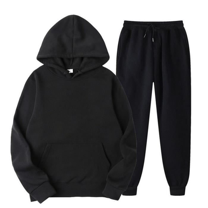 Ensemble Homme 2 Pieces Ensemble Jogging Homme de Sport Sweat a Capuche et Pantalon Jogging pour Hommes Noir