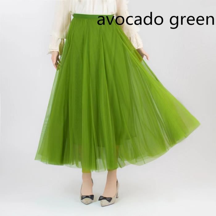 Jupe en Tulle Longue Brodée Élégante pour Femme - Trapèze Élastique en Couches Plissée Floral Dentelle Taille Haute Mi-Longue Casual Maille Vintage