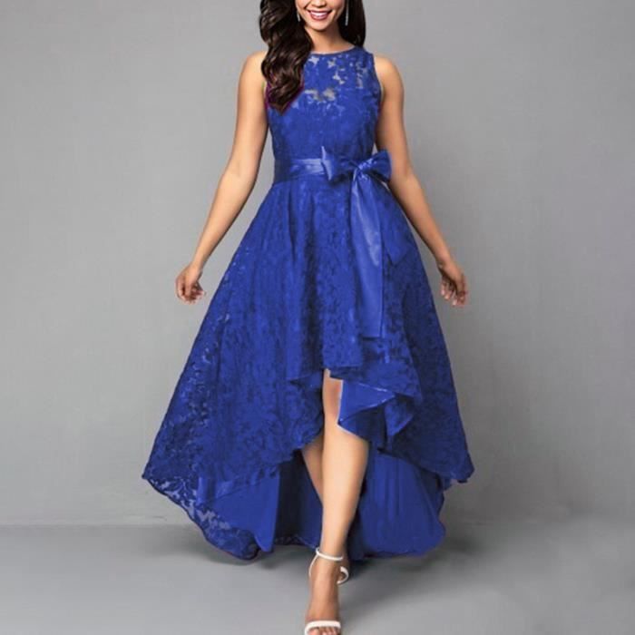 Robe Femme Soiree Cocktail Bal High Low Asymetrique en Dentelle
