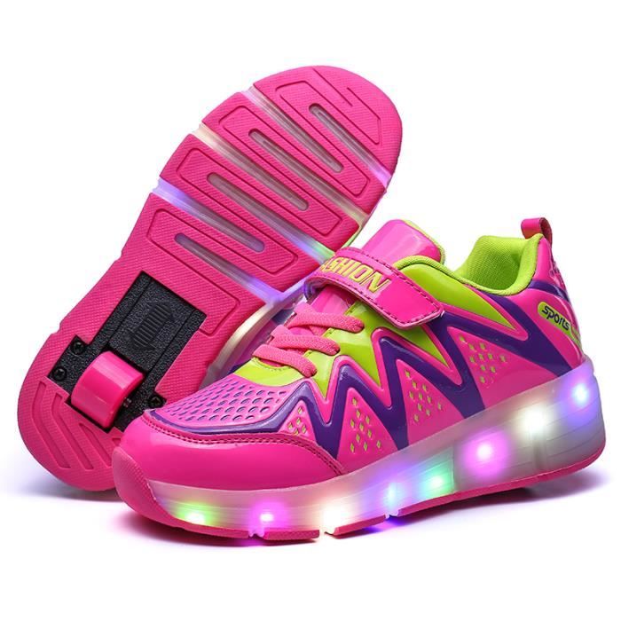 Chaussures à Roulettes Pour Enfants - 2 En 1 (marche/patin), Lumière LED, Taille Réglable, Garçon/fille