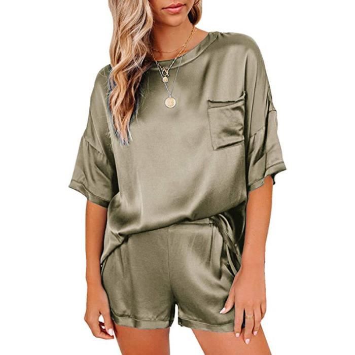 Pyjama en satin de soie,Vsstiar Soie 2 Deux Pièces Ensemble Femmes ...