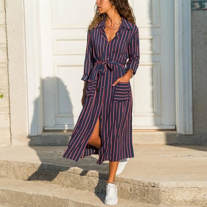 Robe rayée longue on sale