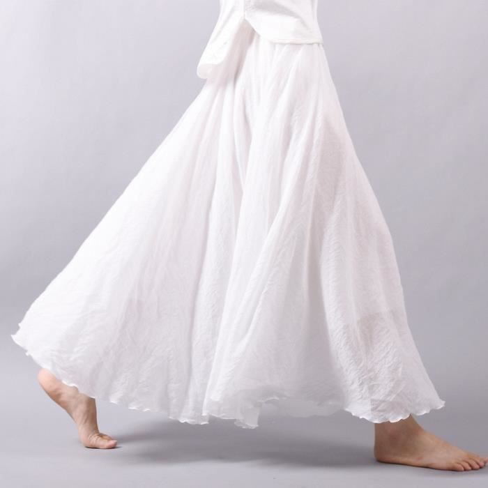 Jupe Sherhure jupes longues en coton et lin Jupes de plage taille elastique plissee style Boho Vintage ete 2020 Type Color 7