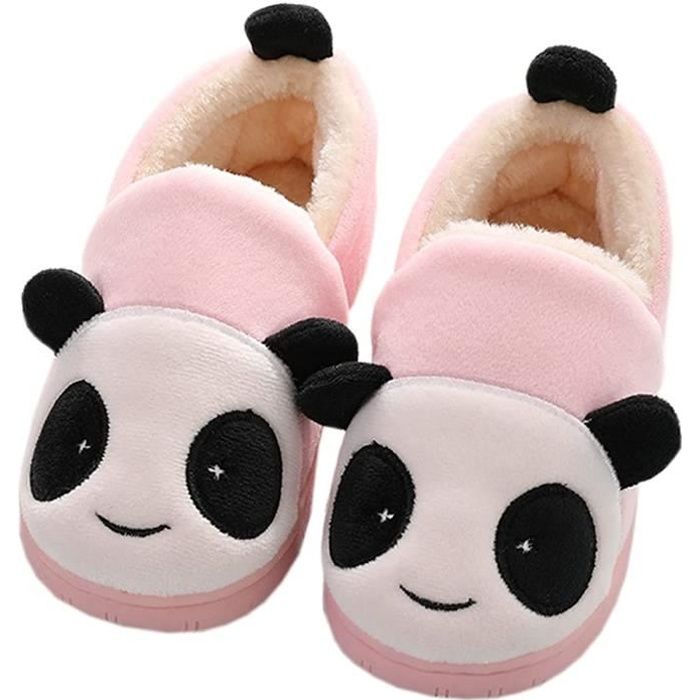 Chaussons Peluche Enfant et Femme Rose Taille 23 Semelle