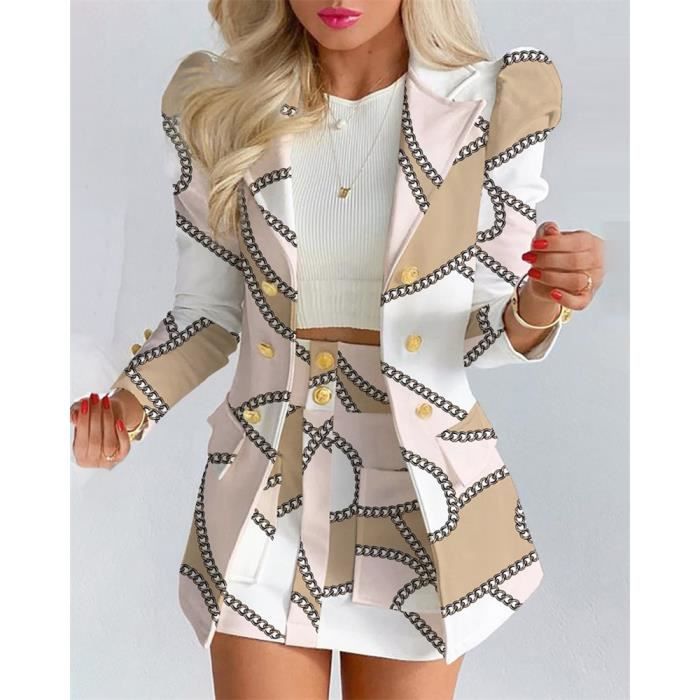 Ensemble Jupe Veste et Mini jupe pour Femme Imprime Blanc Blanc Cdiscount Pret a Porter