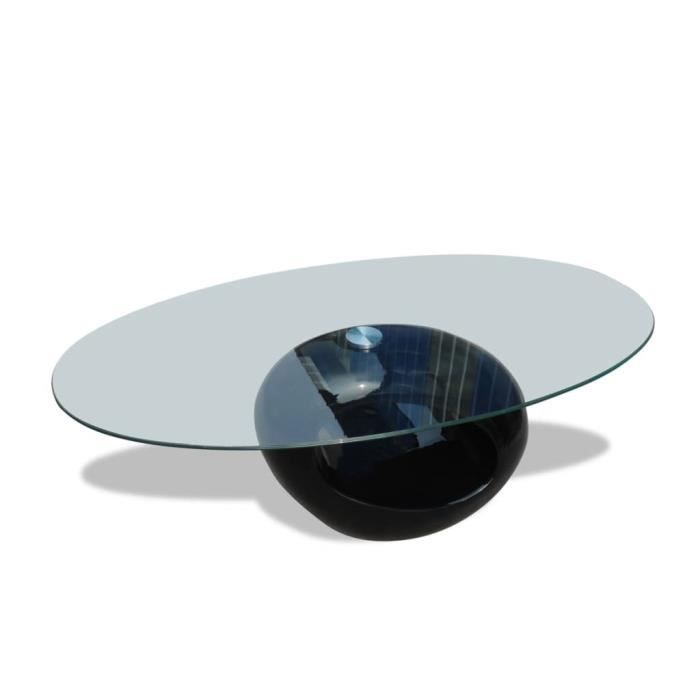 Table basse ovale en verre noir brillant - OMABETA - Meubles haut de gamme