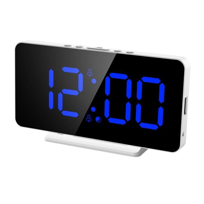 Réveil Numérique, Alarm Réveil LED avec thermomètre, Date, Snooze, Luminosité réglable (Bleu)