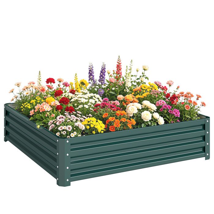 Carré potager de jardin - Outsunny - potager surélevé bac acier galvanisé résistant à la rouille - 120x120x30cm - vert foncé