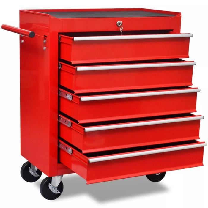 Chariot à outils de l'atelier Armoires à outils rouge avec 5 tiroirs 690 x 330 x 772 mm