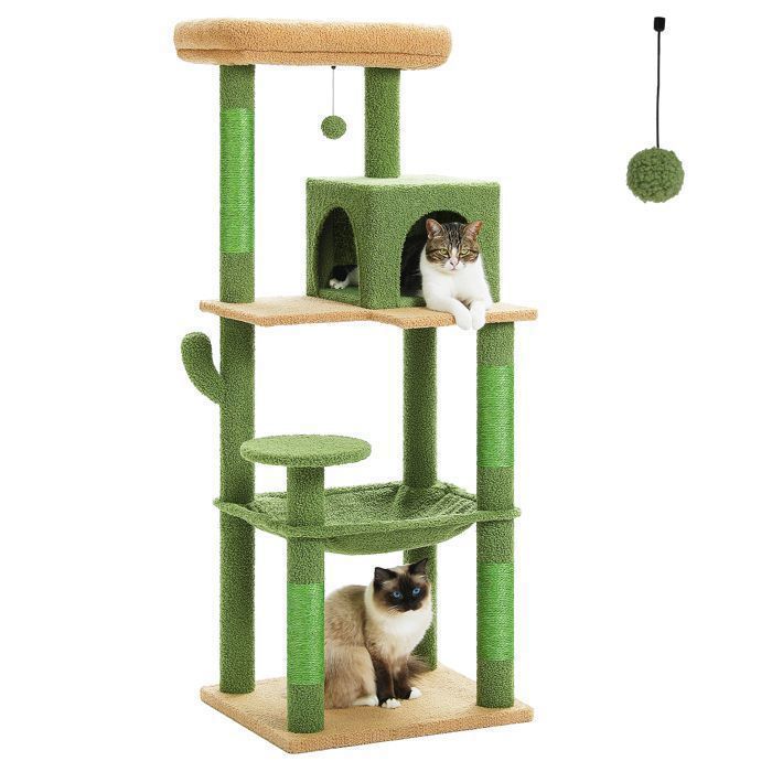 Meilleurs prix pour PAWZ Road Arbre à chat Design Spacieux Grande Hamac Dur Stable Avec hamac et belle maison pour chat - Cactus vert - 143 cm