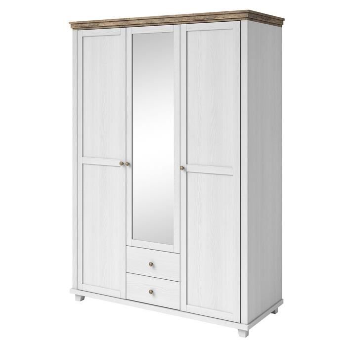 Armoire 150x220 avec 3 portes et 2 tiroirs. Coloris blanc et chêne. Collection ASSIA 216 Blanc Armoire 150x220 avec 3 portes et 2 tiroirs. Coloris blanc et chêne. Collection ASSIA 216 Blanc