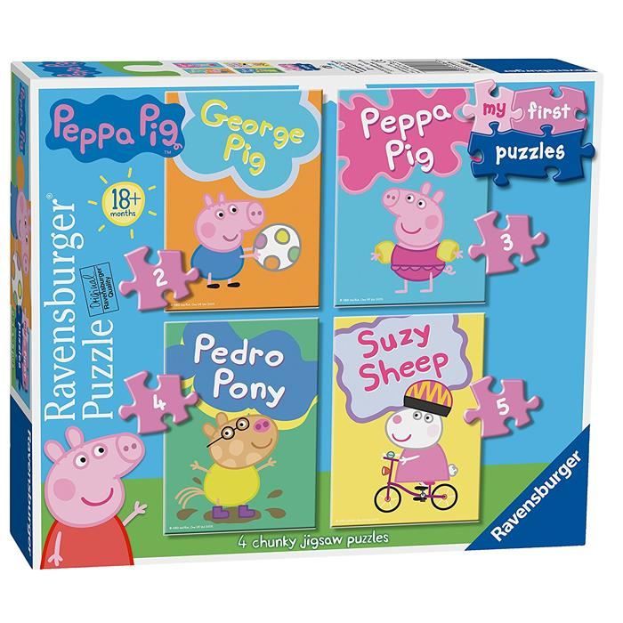 Ravensburger - Pack 4 Puzzle Per Bambini Da 42 Pezzi Ciascuno, Formato 36x26 Cm, Tema Peppa Pig, Età Consigliata 4+, Con Poster, Tecnologia Soft-Click