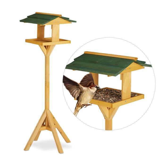 Relaxdays Mangeoire d'extérieur pour oiseaux, abri en bois, cabane