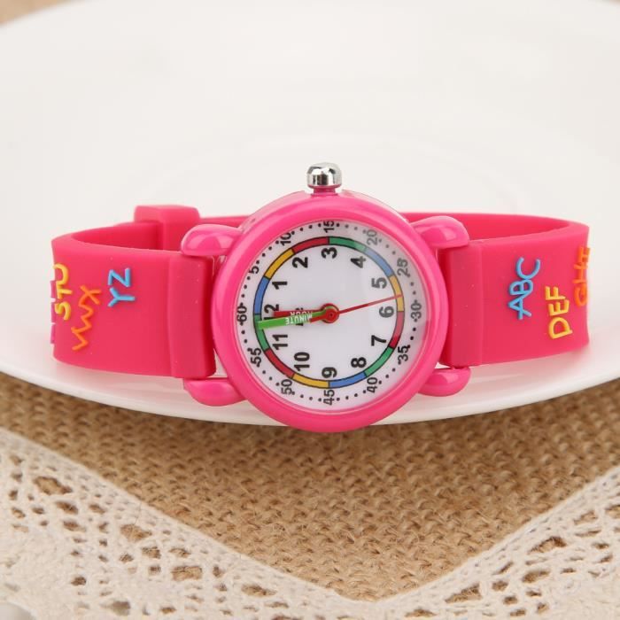 Montre éducative Pour Enfants - Cadran Traditionnel Avec Chiffres & Lettres - Silicone Coloré - Étanche 30m - Pour Filles Et Garçons 2-12 Ans