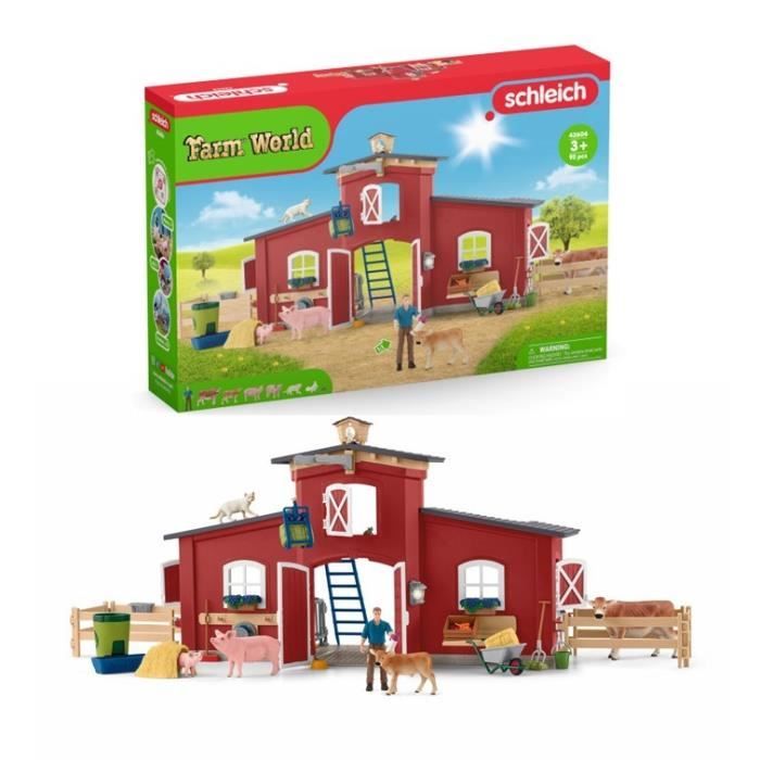 Figurines Animaux de la Ferme avec Accessoires - Coffret Ranch Américain Schleich de 92 Pièces avec 