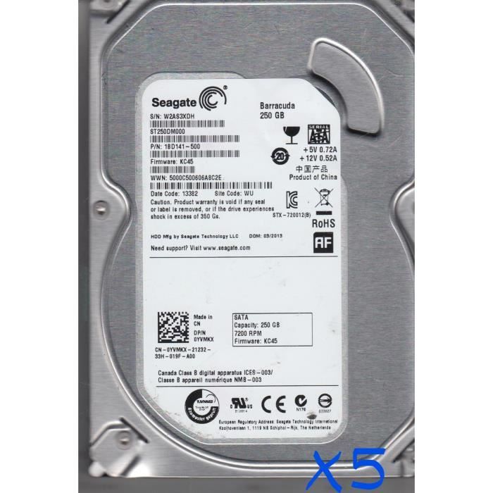 LOT DE 5 Disques 3.5 250Go SEAGATE ST250DM000 SATA 6Gb/s 16MO 7200 tr/min